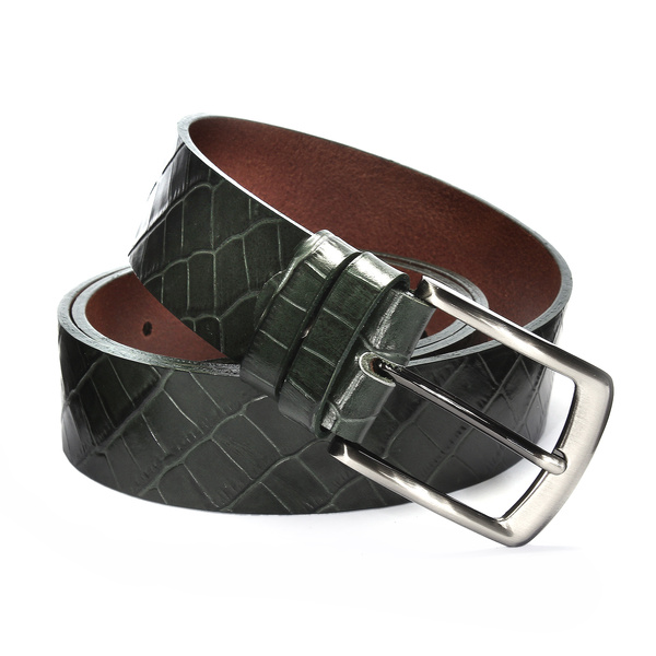 Skórzany zielony pasek męski egzotyczny